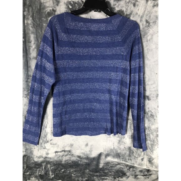 Mossimo, Long sleeve T-shirt women’s blue striped silver sparkle size medium￼ - Picture 11 of 12